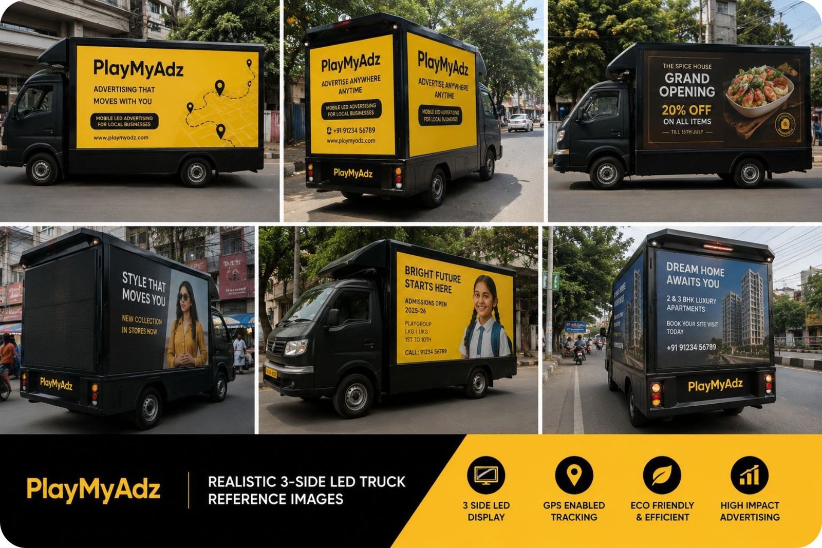 PlayMyAdz three-sided LED advertising truck concepts