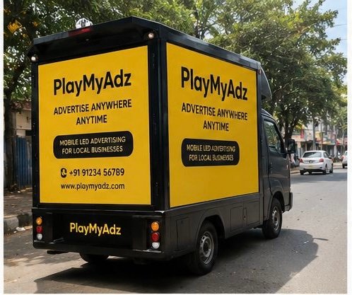 PlayMyAdz three-sided mobile LED advertising truck in Hyderabad